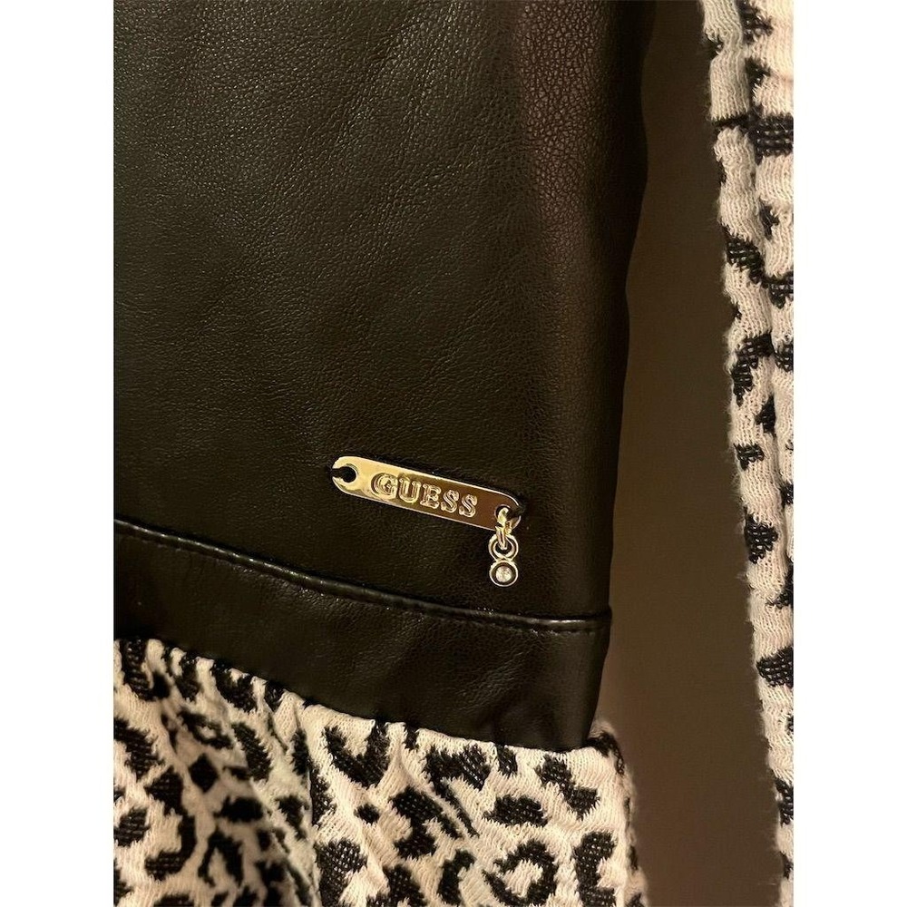 Guess Girls White Leopard Animalier Jacquard Dress Faux Leather Trim Size 16 NEW - Picture 4 of 10